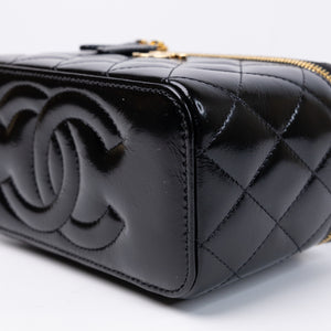 CHANEL LONG VANITY CASE BLACK SHINY CALFSKIN LEATHER GHW  (MICROCHIP)