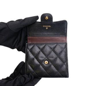 CHANEL SMALL CLASSIC FLAP WALLET BLACK CAVIAR GHW (MICROCHIP)