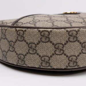GUCCI OPHIDIA SMALL SHOULDER BAG BEIGE GG SUPREME CANVAS CALFSKIN LEATHER GHW