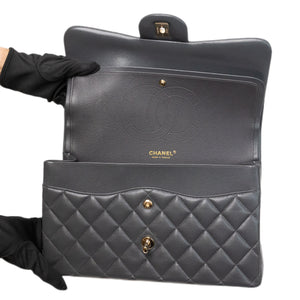 CHANEL JUMBO CLASSIC DOUBLE FLAP BAG GREY CAVIAR LEATHER SHW (MICROCHIP)