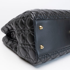 CHRISTIAN DIOR SOFT SHOPPING TOTE BLACK CANNAGE QUILTED LAMBSKIN GHW