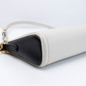 PRADA SAFFIANO LEATHER MINI POCHETTE BAG WHITE / BLACK GHW
