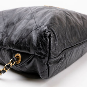 CHANEL LARGE 22 BACKPACK GOLD LETTER LOGO SHINY CALFSKIN BLACK GHW (MICROCHIP)