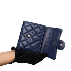CHANEL SMALL CLASSIC FLAP WALLET BLUE CAVIAR LEATHER LGHW