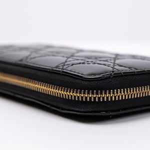 CHRISTIAN DIOR PATENT LEATHER CANNAGE LADY DIOR CONTINENTAL WALLET BLACK GHW