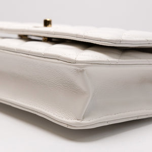 CHANEL TOP HANDLE WALLET ON CHAIN WHITE LAMBSKIN LEATHER GHW (MICROCHIP)