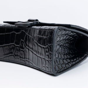 BALENCIAGA HOURGLASS BAG XS CROC-EMBOSSED CALFSKIN SO BLACK