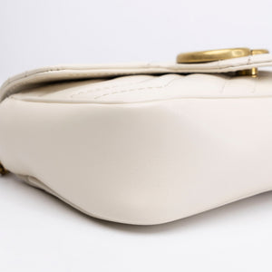 GUCCI GG MARMONT SUPER MINI BAG MATELASSE WHITE BRUSHED GHW