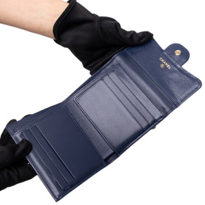 CHANEL SMALL CLASSIC FLAP WALLET BLUE CAVIAR LEATHER LGHW