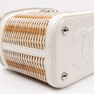 CHANEL RAFFIA SMALL VANITY CASE BAG BEIGE/ WHITE LEATHER WITH WICKER SHW