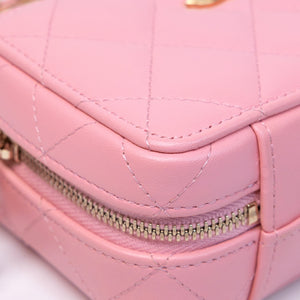 CHANEL CC CHAIN HANDLE ZIP AROUND VANITY MINI CASE PINK LAMBSKIN GHW