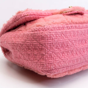CHANEL QUILTED SHEARLING & TWEED MEDIUM FLAP BAG PINK GHW