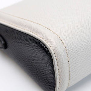 PRADA SAFFIANO LEATHER MINI POCHETTE BAG WHITE / BLACK GHW