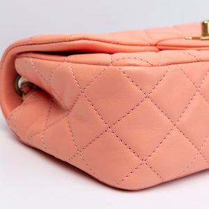 CHANEL 23C PEARL CRUSH MINI RECTANGULAR FLAP CORAL LAMBSKIN  LEATHER GHW (MICROCHIP)
