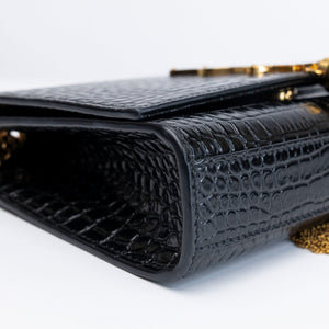 SAINT LAURENT SMALL KATE BAG WITH TASSEL CROC-EMBOSSED LEATHER BLACK GHW
