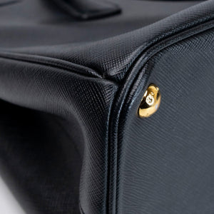 PRADA SMALL SAFFIANO LUX GALLERIA DOUBLE ZIP TOTE BAG BLACK LEATHER GHW