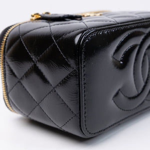 CHANEL LONG VANITY CASE BLACK SHINY CALFSKIN LEATHER GHW  (MICROCHIP)