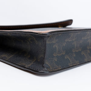 CELINE TRIOMPHE CANVAS CALFSKIN WALLET ON CHAIN TAN GHW
