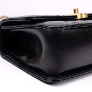 CHANEL GOLD CRUSH MINI FLAP BAG BLACK CALFSKIN LEATHER GHW (MICROCHIP)
