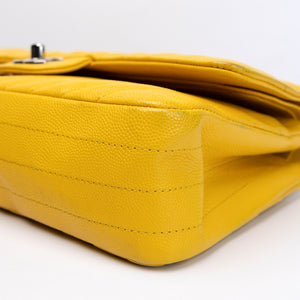 CHANEL MEDIUM CLASSIC CHEVRON DOUBLE FLAP BAG YELLOW CAVIAR SHW