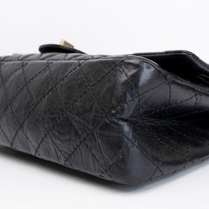 CHANEL SMALL 2.55 REISSUE DOUBLE FLAP BAG AGED CALFSKIN BLACK GHW