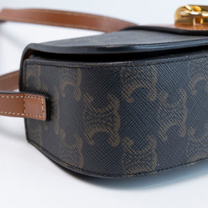 CELINE CLUTCH ON STRAP TABOU TRIOMPHE CANVAS / CALFSKIN TAN GHW
