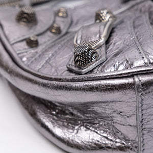 BALENCIAGA LE CAGOLE XS SHOULDER BAG ARENA CRACKED LAMBSKIN GREY SHW