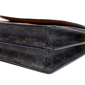 CELINE DOUBLE FLAP TRIOMPHE CANVAS WALLET ON STRAP GHW