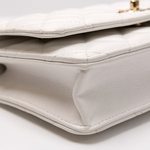 CHANEL TOP HANDLE WALLET ON CHAIN WHITE LAMBSKIN LEATHER GHW (MICROCHIP)