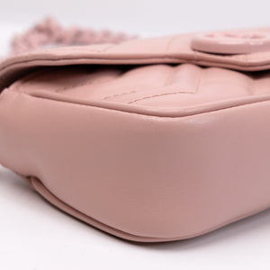 GUCCI SUPER MINI GG MARMONT PINK CALFSKIN LEATHER TONAL ENAMELLED HARDWARE