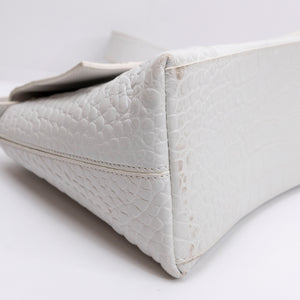 BALENCIAGA MEDIUN DOWNTOWN SHOULDER BAG EMBOSSED LEATHER WHITE SHW