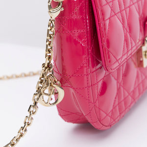 CHRISTIAN DIOR MISS DIOR PROMENADE WALLET ON CHAIN PINK CANNAGE QUILTED PATENT LEATHER GHW