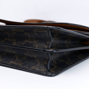 CELINE DOUBLE FLAP TRIOMPHE CANVAS WALLET ON STRAP GHW