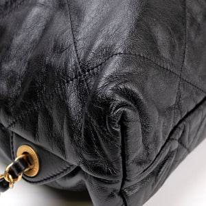 CHANEL LARGE 22 BACKPACK GOLD LETTER LOGO SHINY CALFSKIN BLACK GHW (MICROCHIP)
