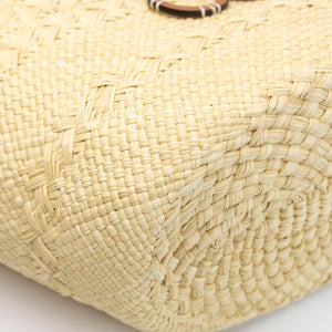 LOEWE MEDIUM ANAGRAM BASKET TOTE BAG IN IRACA PALM AND CALFSKIN NATURAL / TAN