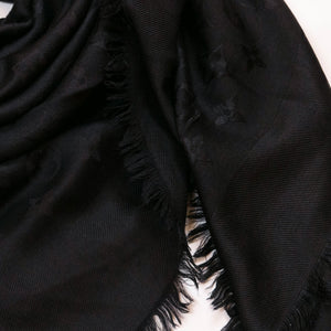 LOUIS VUITTON SILK WOOL MONOGRAM SHAWL BLACK