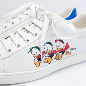 GUCCI x DISNEY HUEY, DEWEY AND LOUIE ACE SNEAKERS WHITE / BLUE LEATHER SIZE 37.5