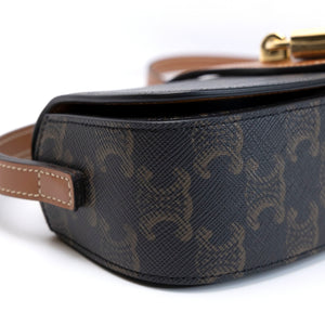 CELINE CLUTCH ON STRAP TABOU TRIOMPHE CANVAS / CALFSKIN TAN GHW