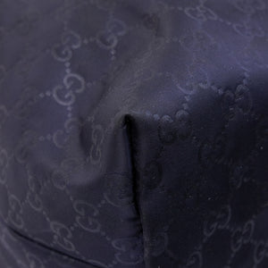 GUCCI TOTE BAG ZIPPER GG PATTERN HANDBAG NAVY NYLON LEATHER