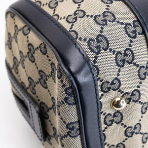 GUCCI MONOGRAM VINTAGE WEB BOSTON BAG NAVY GG CANVAS GHW