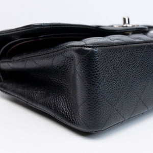 CHANEL SMALL CLASSIC DOUBLE FLAP BAG BLACK CAVIAR LEATHER SHW