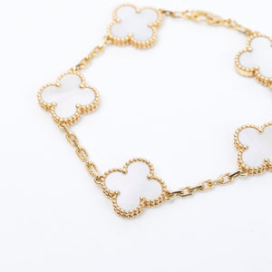 VAN CLEEF & ARPELS VINTAGE ALHAMBRA BRACELET , 5 MOTIFS , 18K YELLOW GOLD , MOTHER OF PEARL