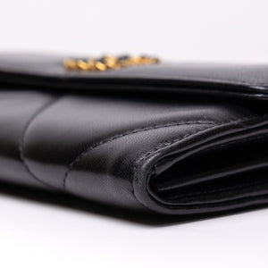 CHANEL 19 LONG FLAP WALLET BLACK LAMBSKIN LEATHER GHW (MICROCHIP)