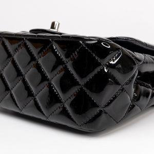 CHANEL MINI SQUARE FLAP BAG BLACK PATENT LEATHER SHW (MICROCHIP)