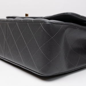 CHANEL JUMBO CLASSIC DOUBLE FLAP BAG GREY CAVIAR LEATHER SHW (MICROCHIP)