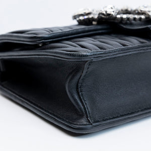 MIUMIU CRYSTAL MATELASSE LEATHER TOP HANDLE BAG BLACK SHW