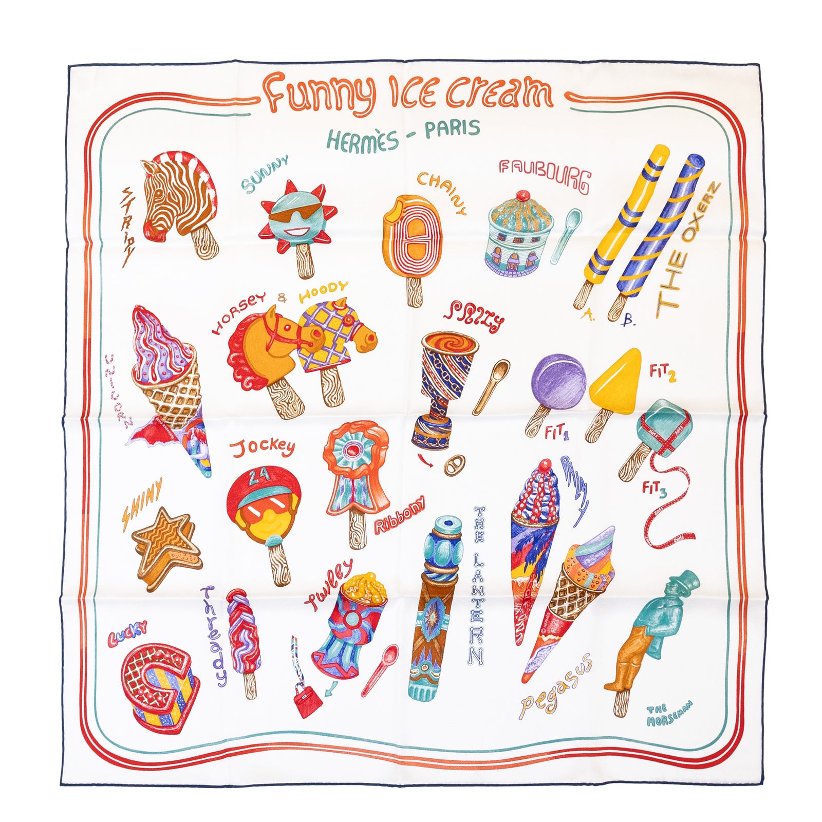 HERMES FUNNY ICE CREAM SILK SCARF 70 CM