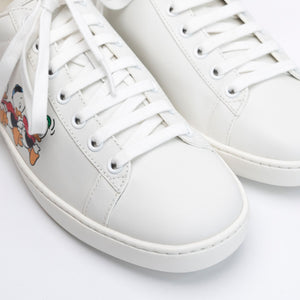 GUCCI x DISNEY HUEY, DEWEY AND LOUIE ACE SNEAKERS WHITE / BLUE LEATHER SIZE 37.5