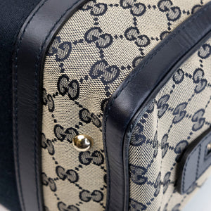 GUCCI MONOGRAM VINTAGE WEB BOSTON BAG NAVY GG CANVAS GHW