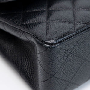 CHANEL SMALL CLASSIC DOUBLE FLAP BAG BLACK CAVIAR LEATHER SHW